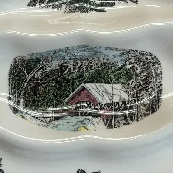 Johnson Bros Friendly Village Christmas Tree Candy Dish Holiday Decor Plate LG - Picture 3 of 10